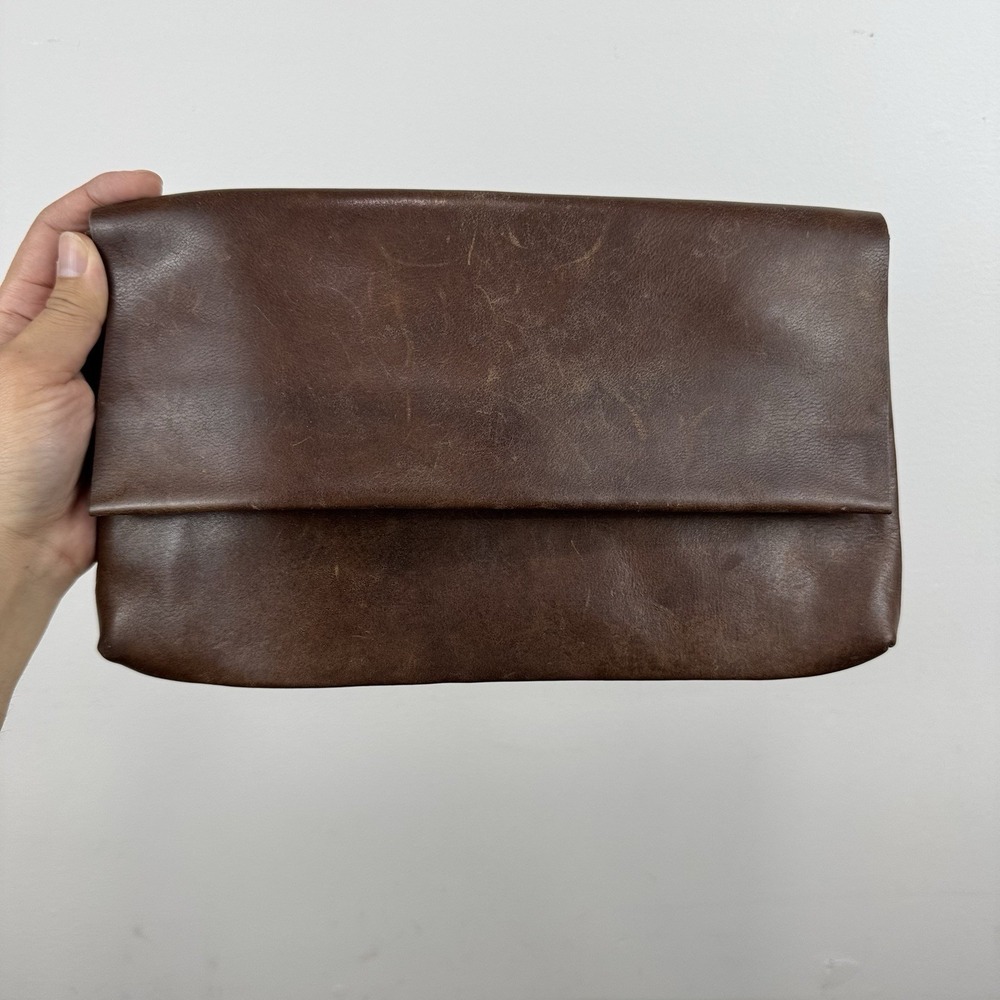 MM6 Maison Margiela Brown Leather Clutch Bag Rope Handle Zip Pouch